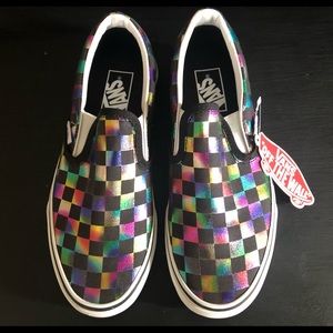 *NEW* Vans Iridescent Check Slip Ons Size 7.5